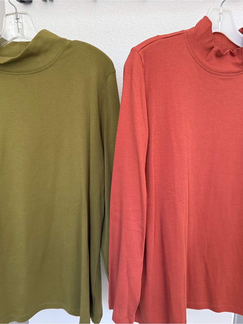 NorthStyle Olive & Coral Mock Neck Long Sleeve Top Duo